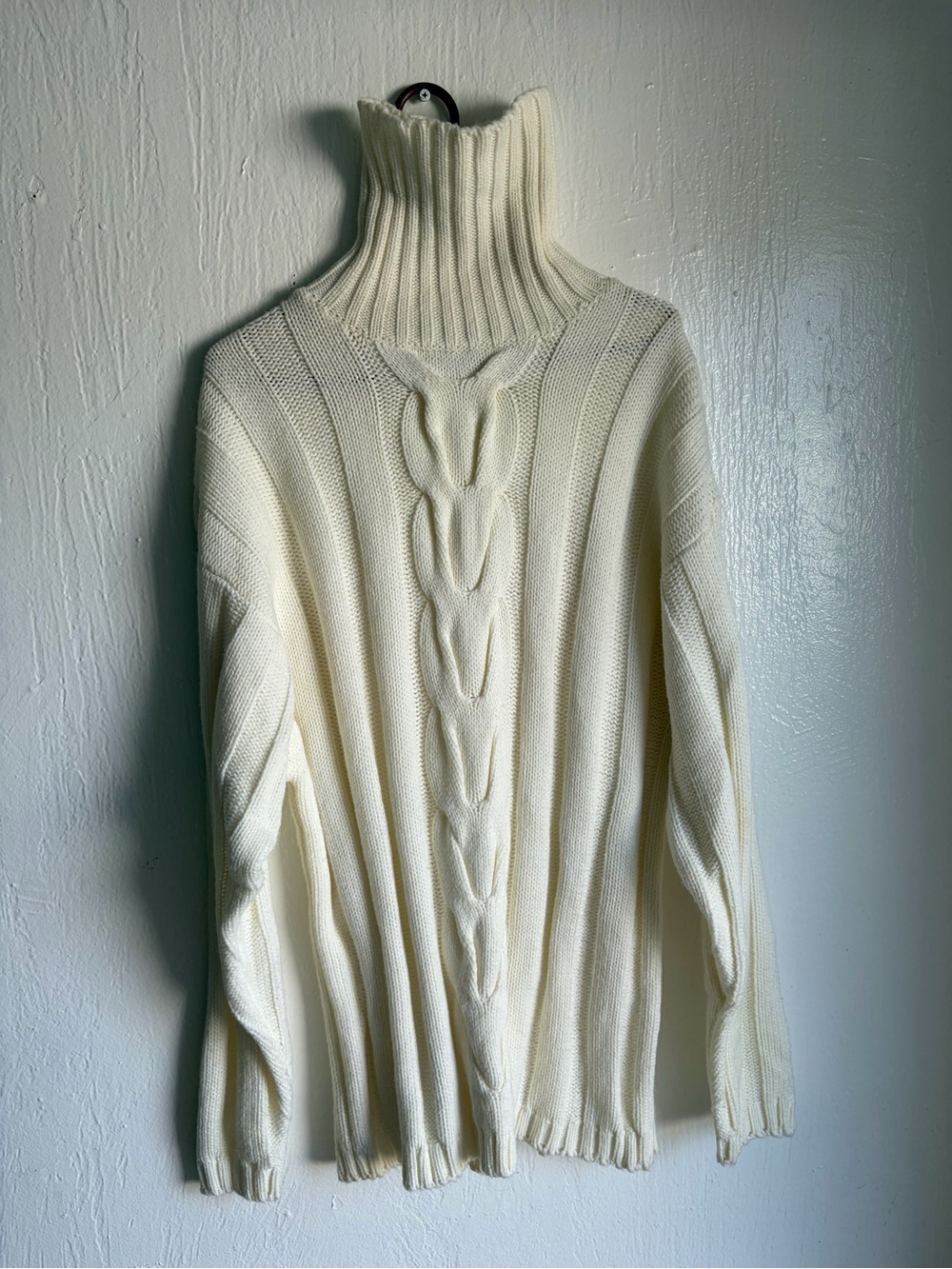 Oversized Cream Cable Turtleneck Sweater